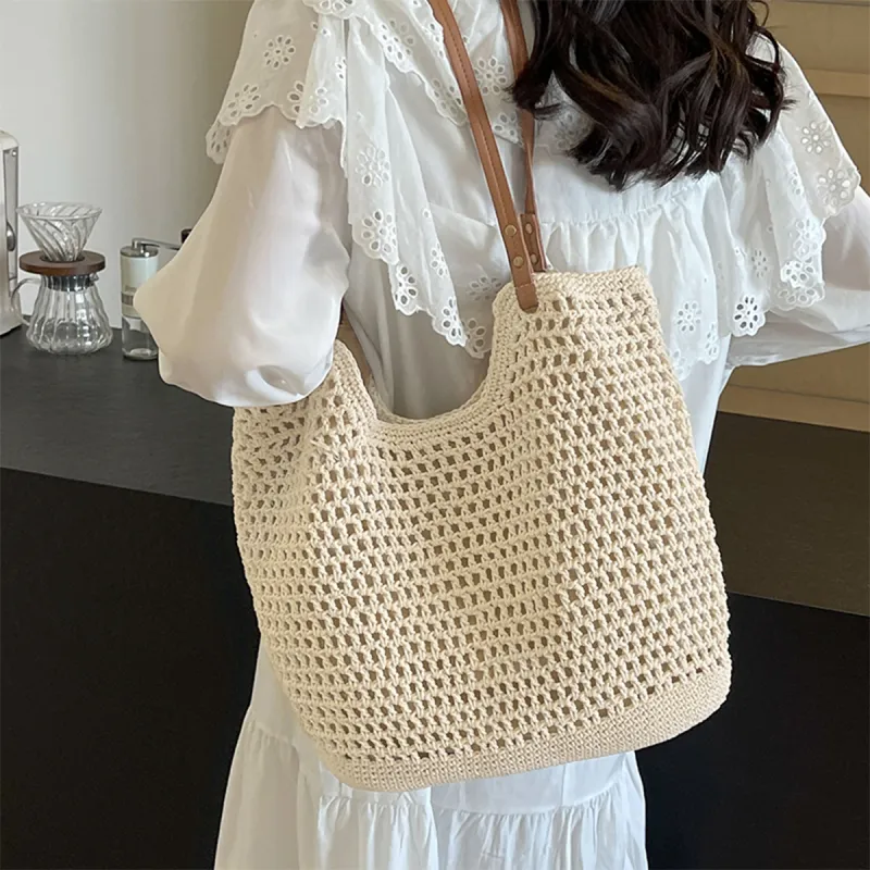 Old Man's Head Fabric Shoulder Bag Women's White/Apricot-3