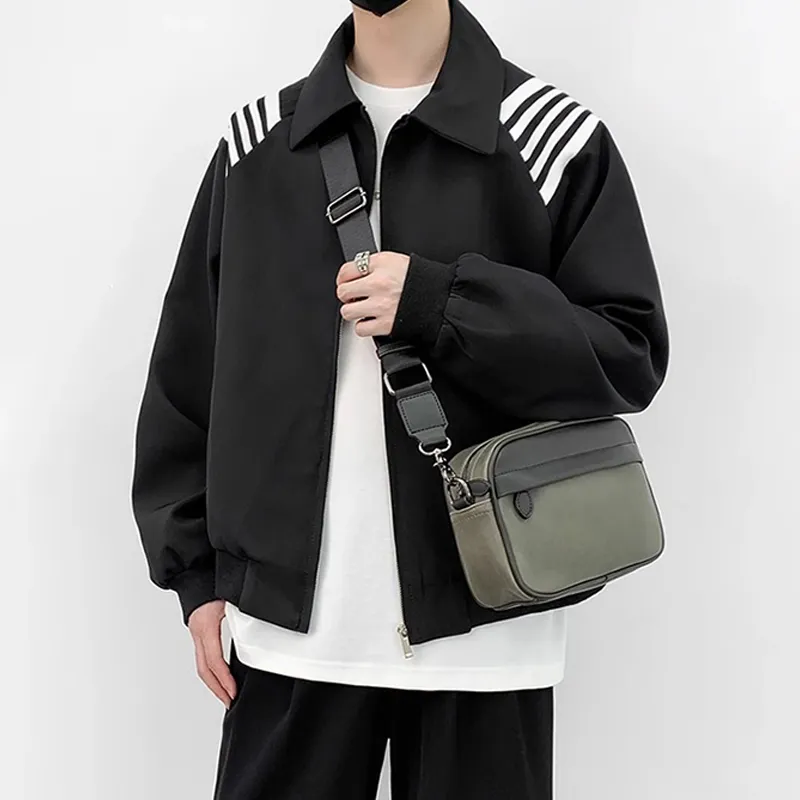 Old Man's Head Synthetic Leather Crossbody Bags Men's Black/Black Checkerboard/Black Pattern-27