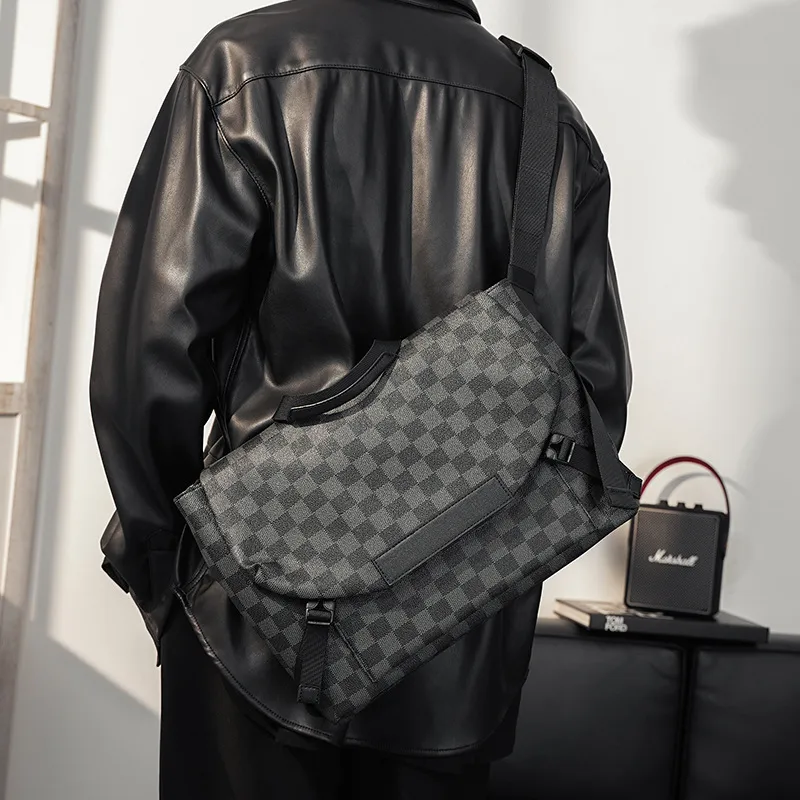 Old Man's Head Synthetic Leather Crossbody Bag Regular Men's Black Plaid-2