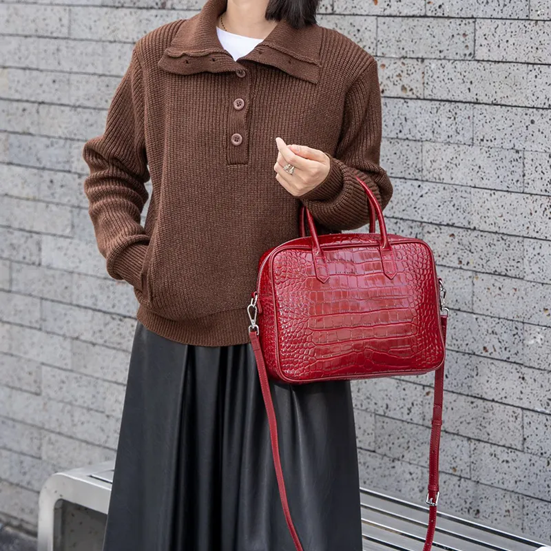 Old Man's Head Cow Leather Handbag Regular Women's Black/Red/Brown-19