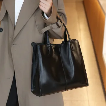 Old Man's Head Top Grain Cow Leather Handbag Women's Black/Wine Coffee