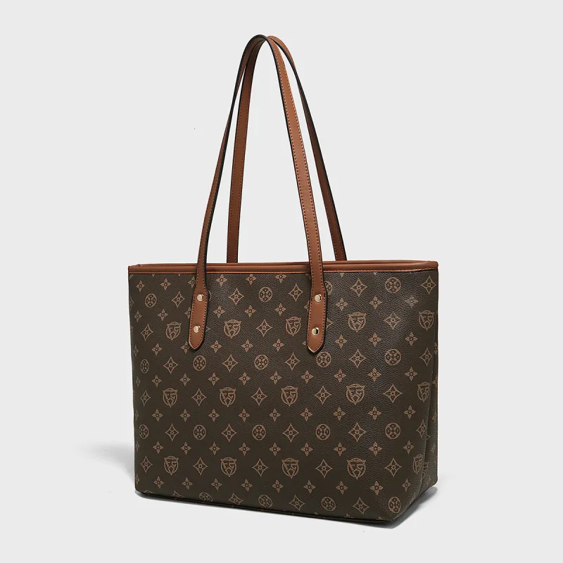 Old Man's Head Synthetic Leather Tote Bag Shoulder Bag Women's Coffee/Ecru-15