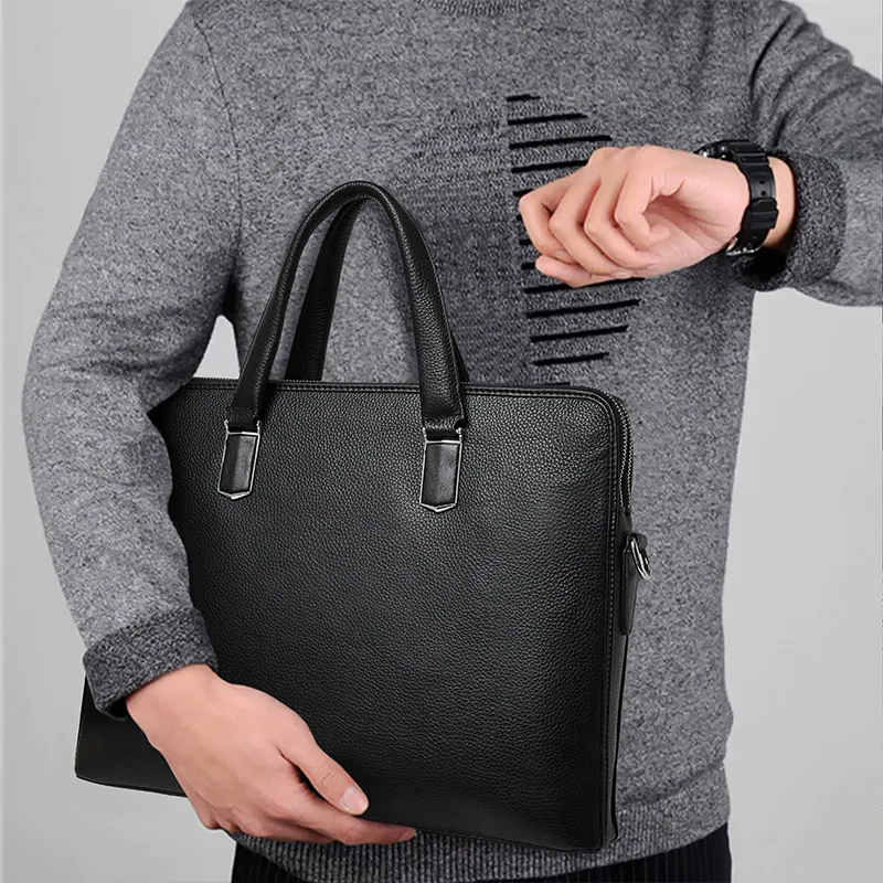 Old Man's Head Cow Leather Briefcase Men's Black-6