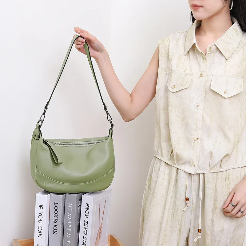 Old Man's Head Top Grain Cow Leather Shoulder Bag Women's Black/White/Green/Flesh Pink-14