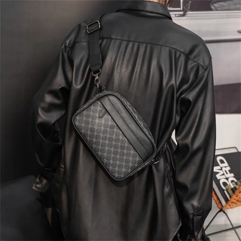 Old Man's Head Synthetic Leather Crossbody Bags Men's Black/Black Checkerboard/Black Pattern-16