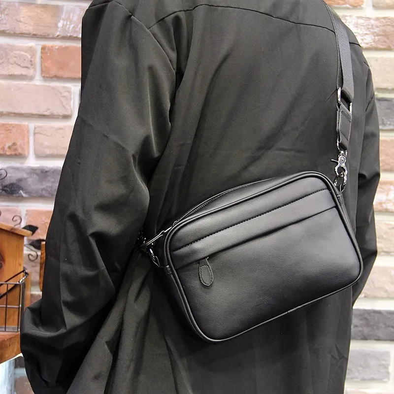 Old Man's Head Synthetic Leather Crossbody Bags Men's Black/Black Checkerboard/Black Pattern-2