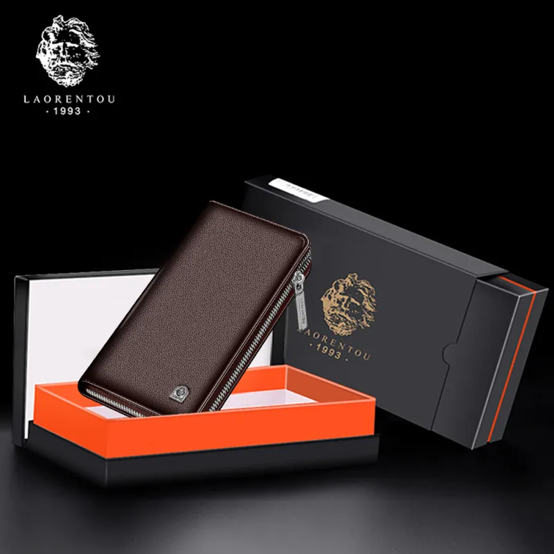 Old Man's Head Top Grain Cow Leather Wallet Men's Black/Coffee-5