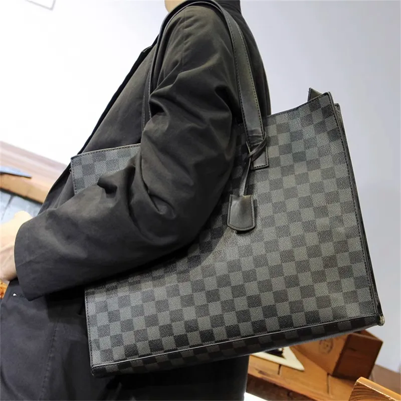 Old Man's Head Synthetic Leather Crossbody Bag Men's Black Checkerboard-6