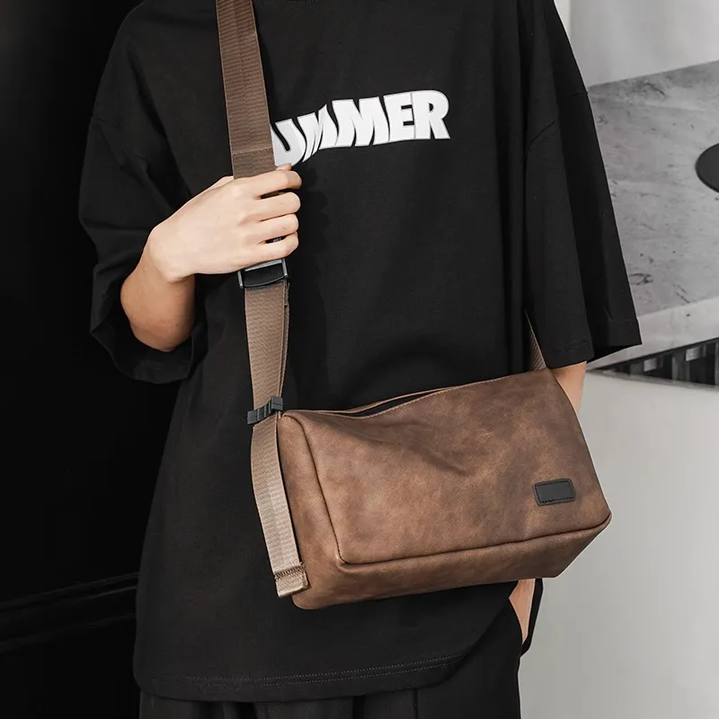 Old Man's Head Synthetic Leather Shoulder Bag Regular Men's Black-9