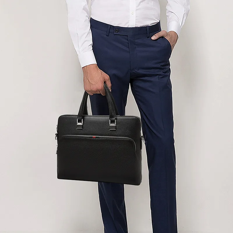 Old Man's Head Top Grain Cow Leather Briefcase Men's Black-1