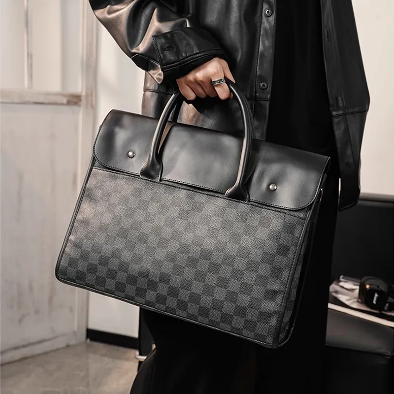 Old Man's Head Synthetic Leather One Shoulder Crossbody Briefcase Men's Black/Gray-5