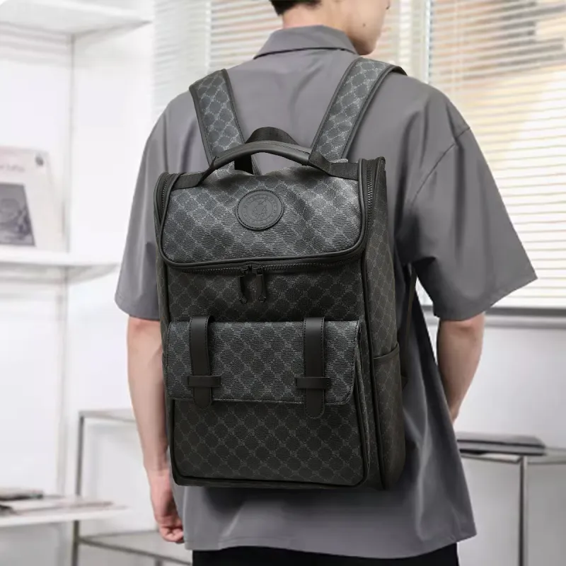 Old Man's Head Synthetic Leather Backpack Regular Men's Black-6