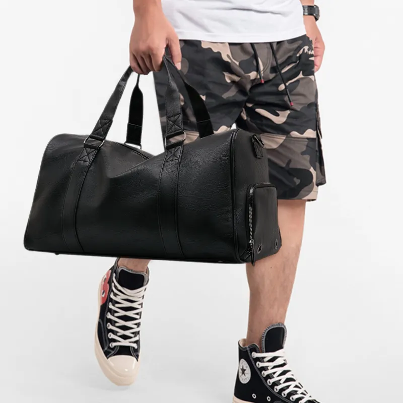 Old Man's Head Synthetic Leather Travel Bag Men's Black-2