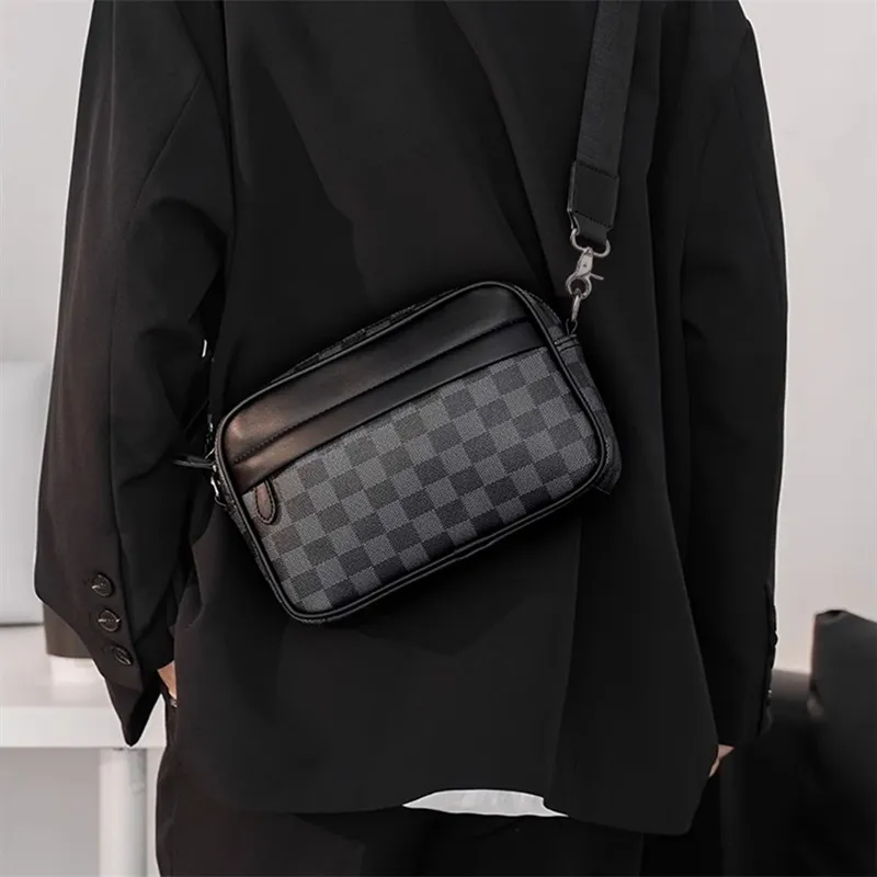 Old Man's Head Synthetic Leather Crossbody Bags Men's Black/Black Checkerboard/Black Pattern-9