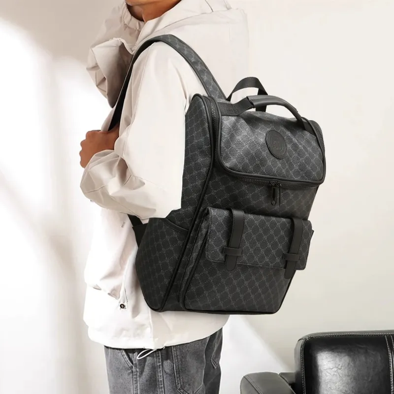 Old Man's Head Synthetic Leather Backpack Regular Men's Black-5