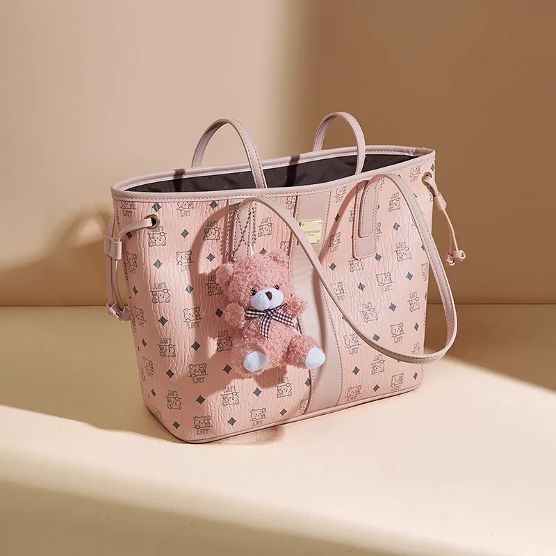 Old Man's Head Synthetic Leather Combo Bag, Shoulder Bag Women's Brown/Pink-13