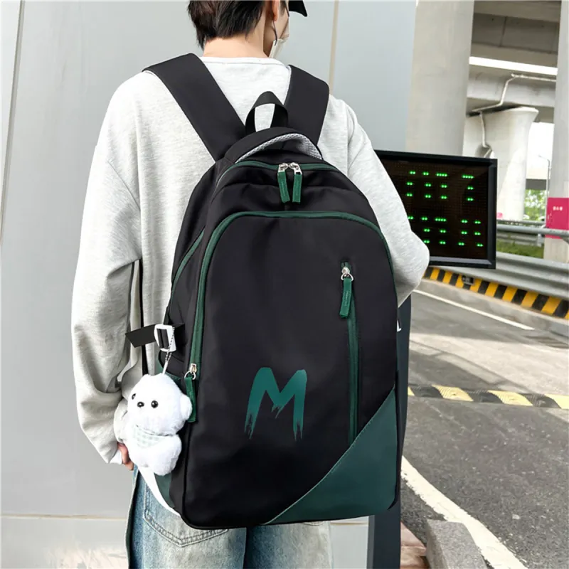 Old Man's Head Fabric Backpack Unisex Black/Green-4