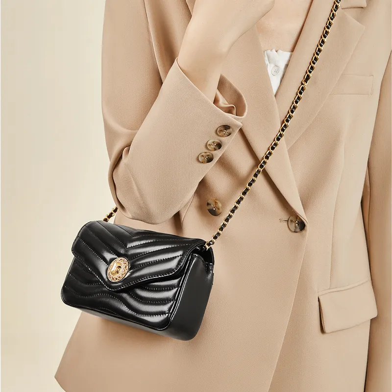 Old Man's Head Top Grain Cow Leather Crossbody Bag Women's Black-2