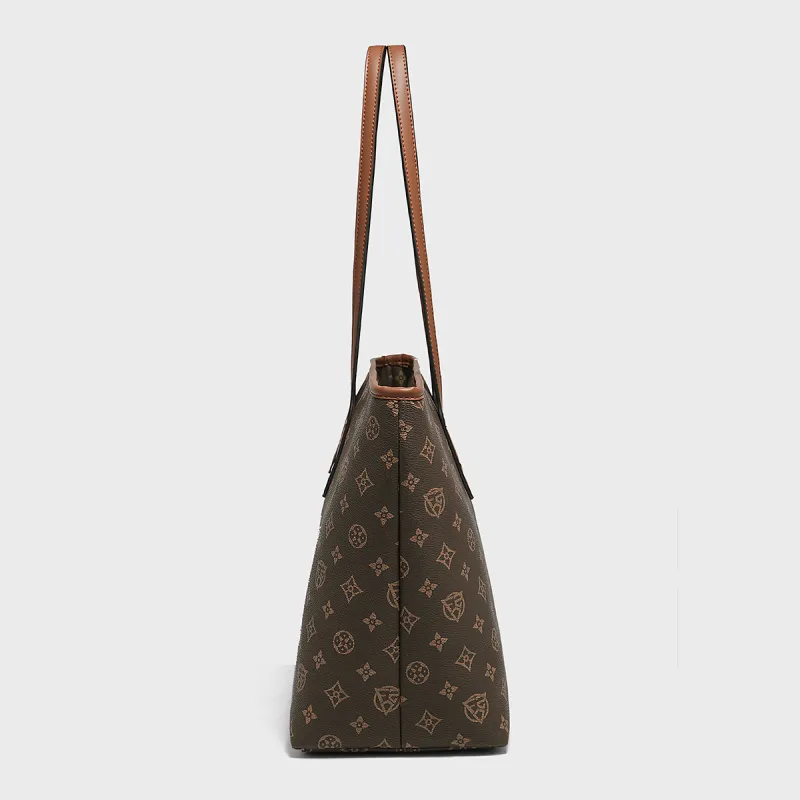 Old Man's Head Synthetic Leather Tote Bag Shoulder Bag Women's Coffee/Ecru-16