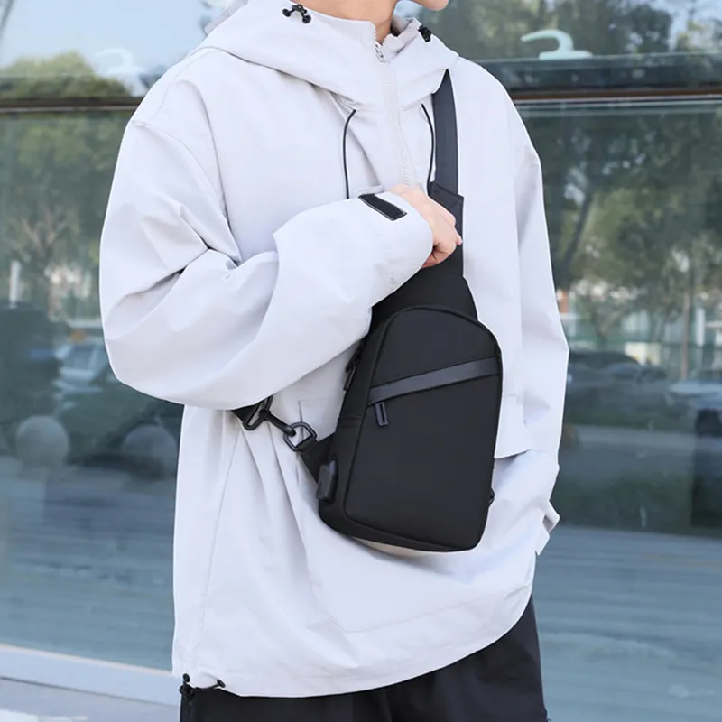 Old Man's Head Fabric Sling Bag Men's Black-6