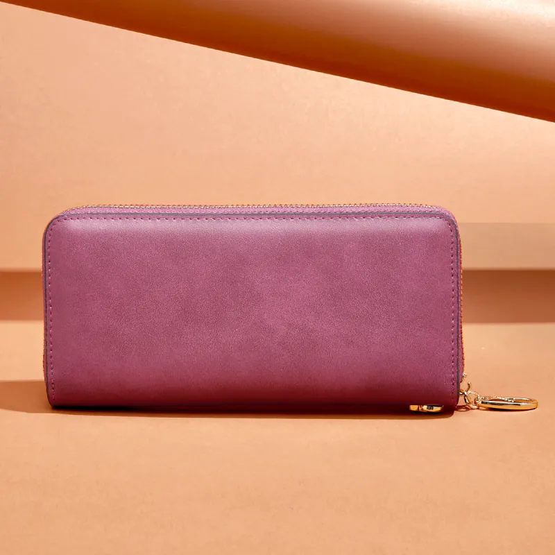 Old Man's Head Oil Wax Cow Leather Wallet Women's Purple-5