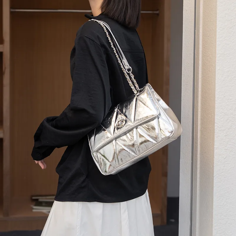 Old Man's Head Top Grain Cow Leather Shoulder Bag, Crossbody Bag Women's Black/Khaki/Silver-20