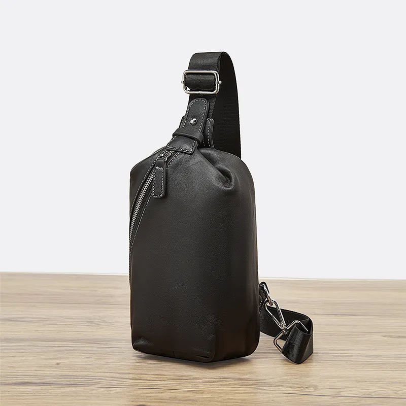 Old Man's Head Cow Leather Sling Bag Men's Black-2