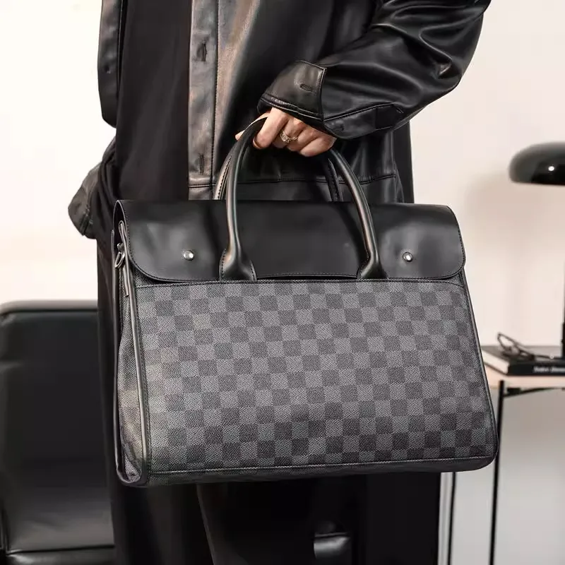 Old Man's Head Synthetic Leather One Shoulder Crossbody Briefcase Men's Black/Gray-6