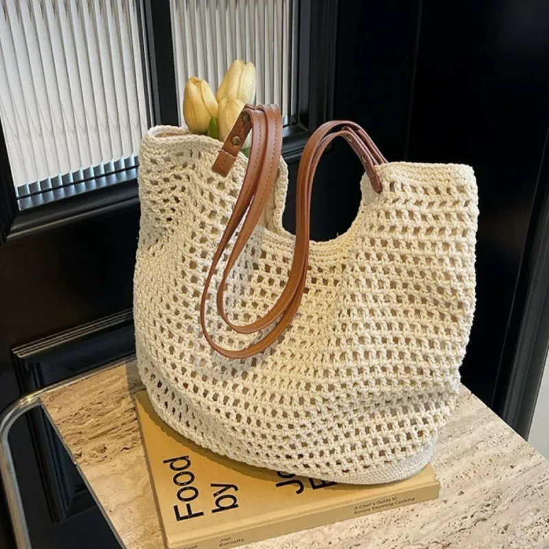 Old Man's Head Fabric Shoulder Bag Women's White/Apricot-4