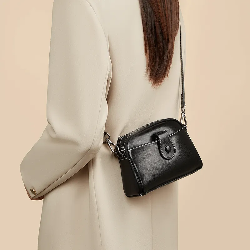 Old Man's Head Split Cow Leather Shoulder Bag, Crossbody Bag Regular Women's Black/White-2