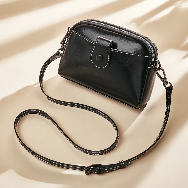 Old Man's Head Split Cow Leather Shoulder Bag, Crossbody Bag Regular Women's Black/White-4