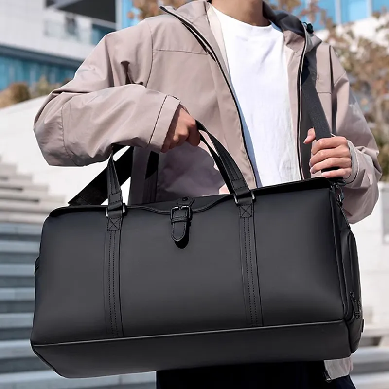 Old Man's Head Synthetic Leather Travel Bag Unisex Black/Gray-1