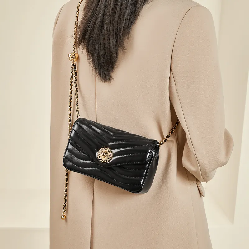 Old Man's Head Top Grain Cow Leather Crossbody Bag Women's Black-3