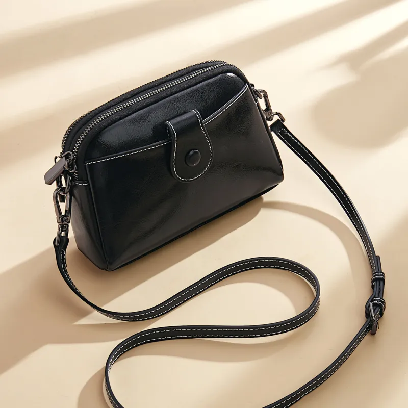 Old Man's Head Split Cow Leather Shoulder Bag, Crossbody Bag Regular Women's Black/White-5