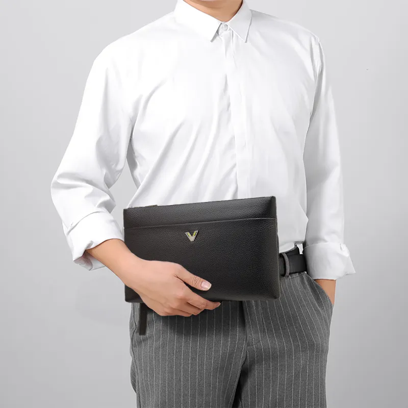 Old Man's Head Cow Leather Clutch Regular Men's Black-6