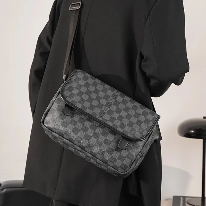 Old Man's Head Synthetic Leather Crossbody Bag Men's Black-4