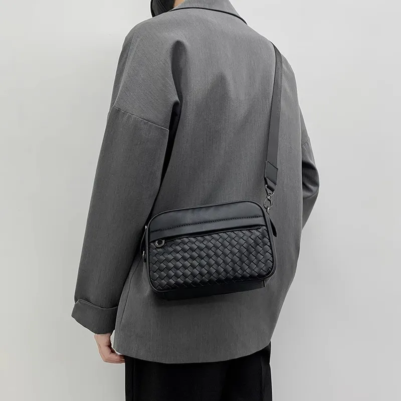 Old Man's Head Synthetic Leather Crossbody Bags Men's Black/Black Checkerboard/Black Pattern-33