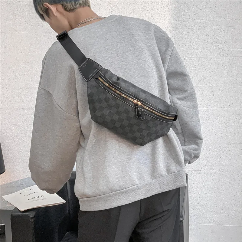 Old Man's Head Synthetic Leather Sling Bag Men's Black-2