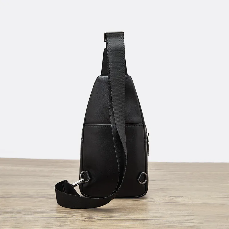 Old Man's Head Top Grain Cow Leather Crossbody Bag, Sling Bag Men's Black-5