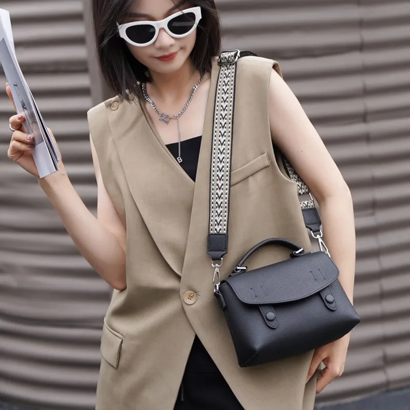 Old Man's Head Top Grain Cow Leather Handbag Regular Women's Multicolor-5