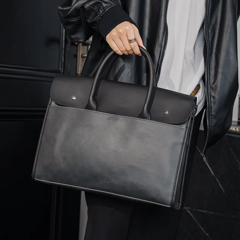 Old Man's Head Synthetic Leather One Shoulder Crossbody Briefcase Men's Black/Gray-11