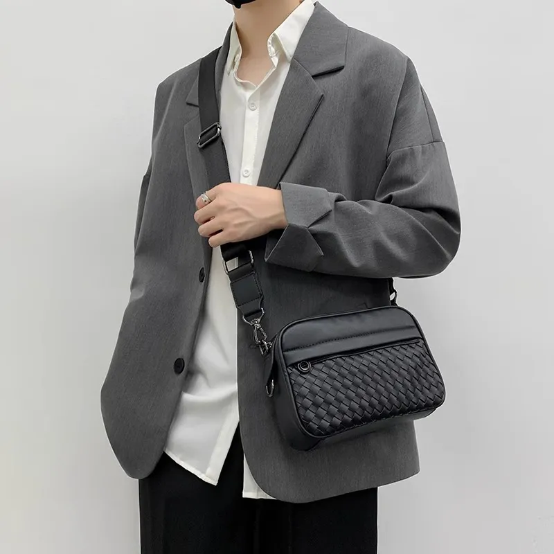 Old Man's Head Synthetic Leather Crossbody Bags Men's Black/Black Checkerboard/Black Pattern-31