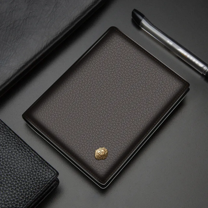 Old Man's Head Top Grain Cow Leather Wallet Men's Black/Coffee-3