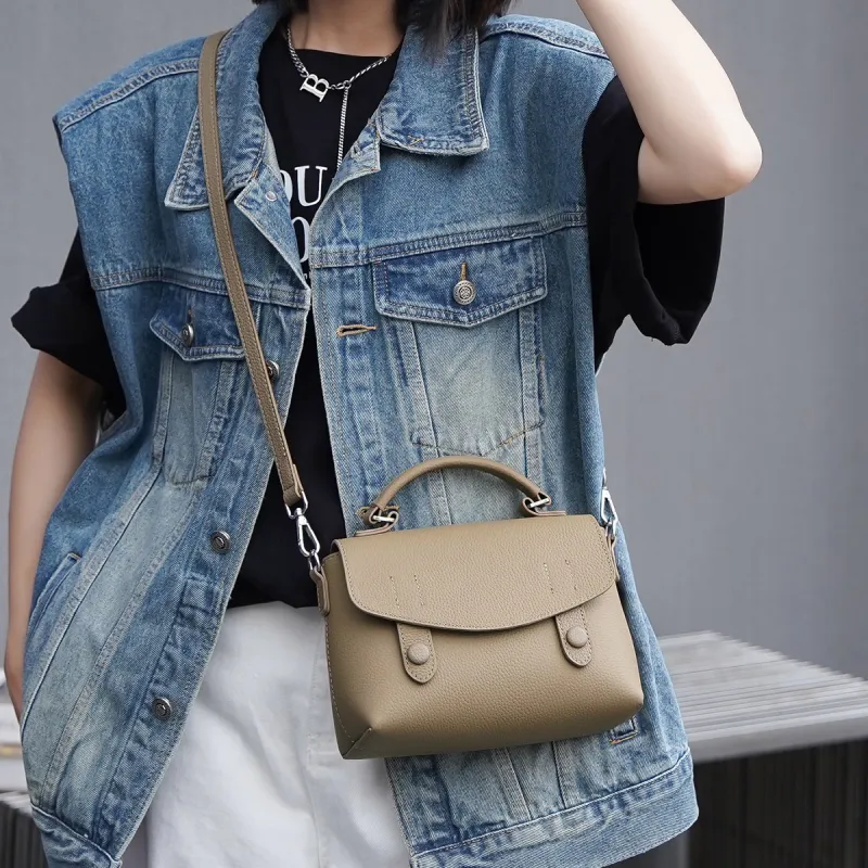 Old Man's Head Top Grain Cow Leather Handbag Regular Women's Multicolor-18