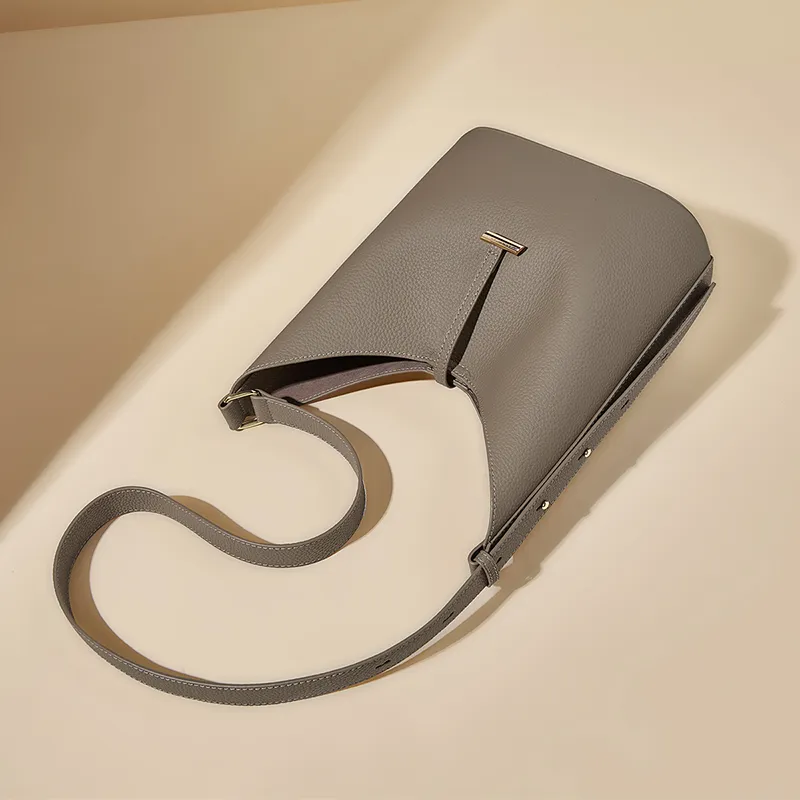 Old Man's Head Top Grain Cow Leather Crossbody Bag Women's Gray-3