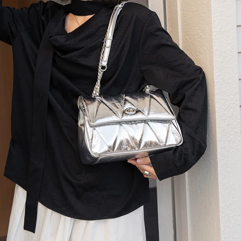 Old Man's Head Top Grain Cow Leather Shoulder Bag, Crossbody Bag Women's Black/Khaki/Silver-19