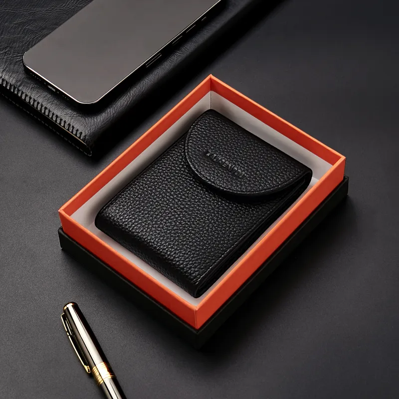 Old Man's Head Top Grain Cow Leather Card Holder Men's Black/Brown-1
