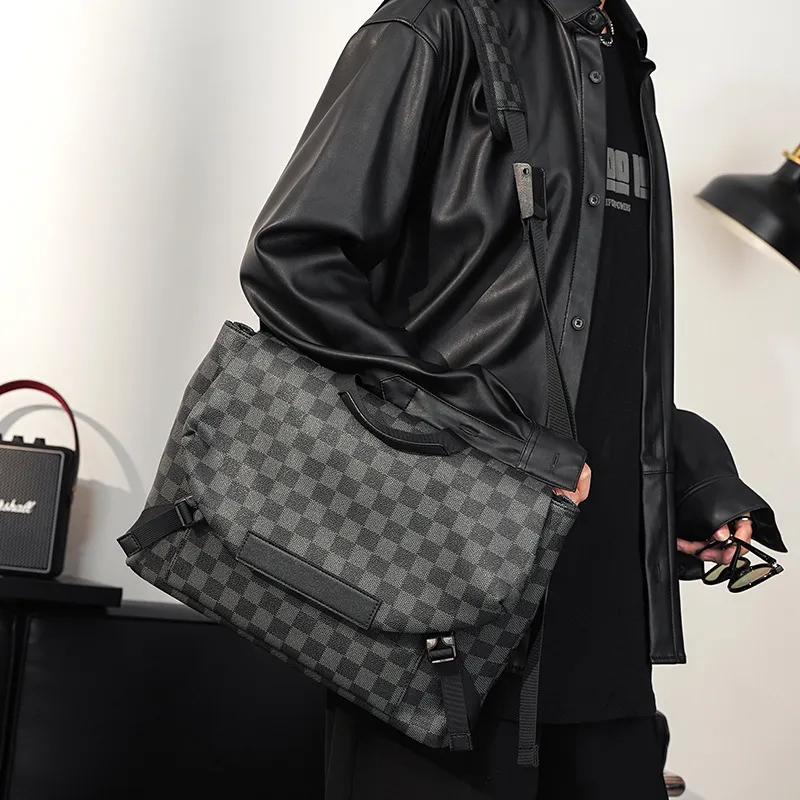 Old Man's Head Synthetic Leather Crossbody Bag Regular Men's Black Plaid-3