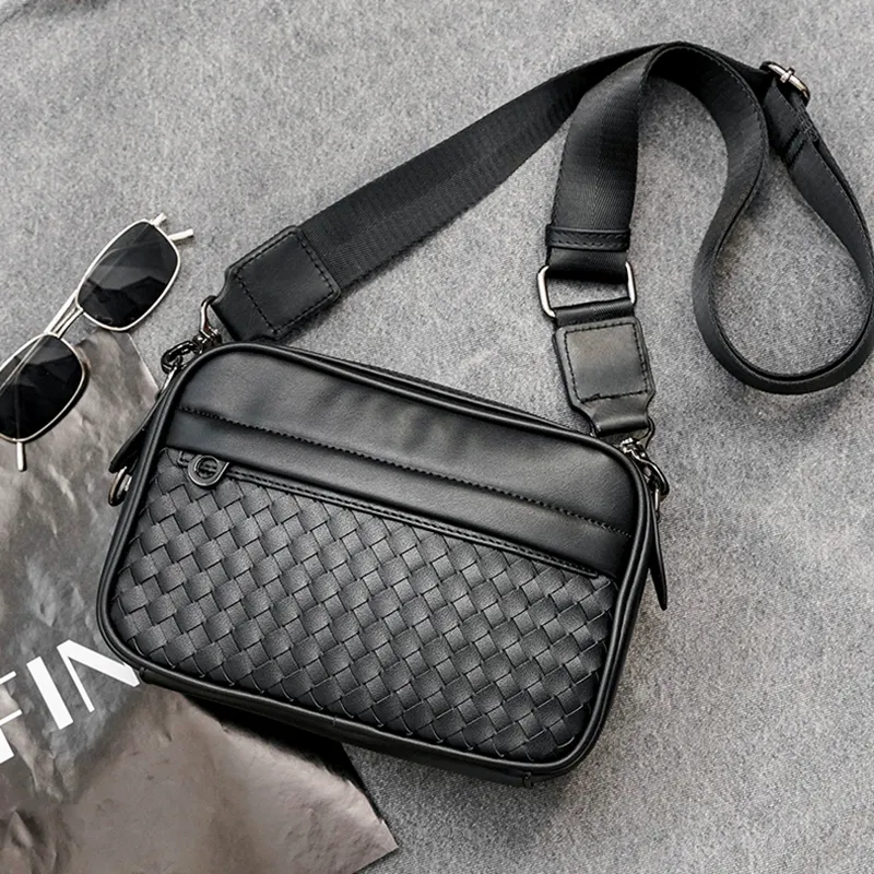 Old Man's Head Synthetic Leather Crossbody Bags Men's Black/Black Checkerboard/Black Pattern-34