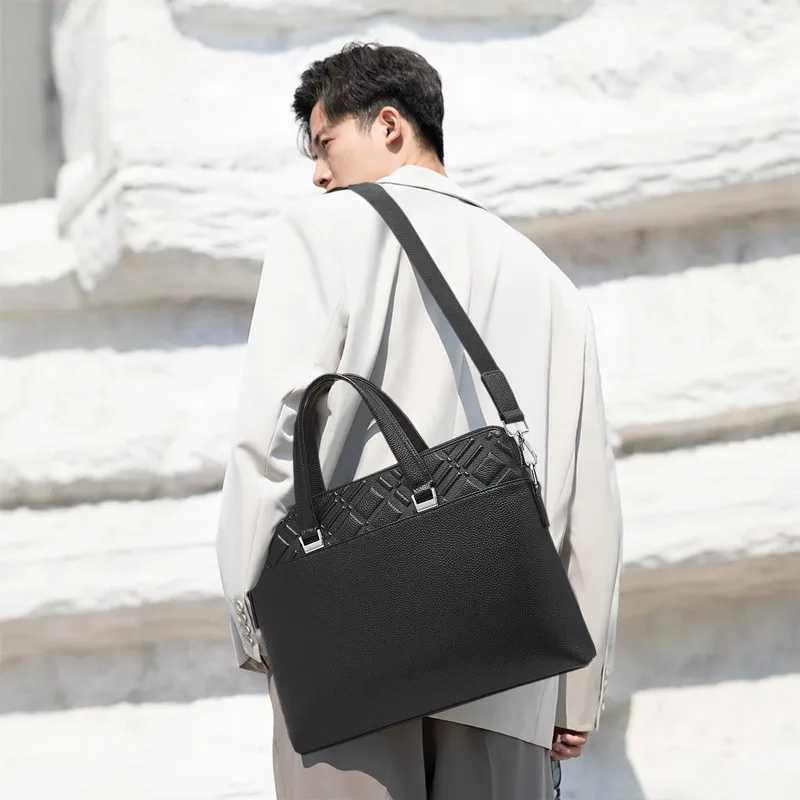 Old Man's Head Top Grain Cow Leather Briefcase Regular Men's Black-6